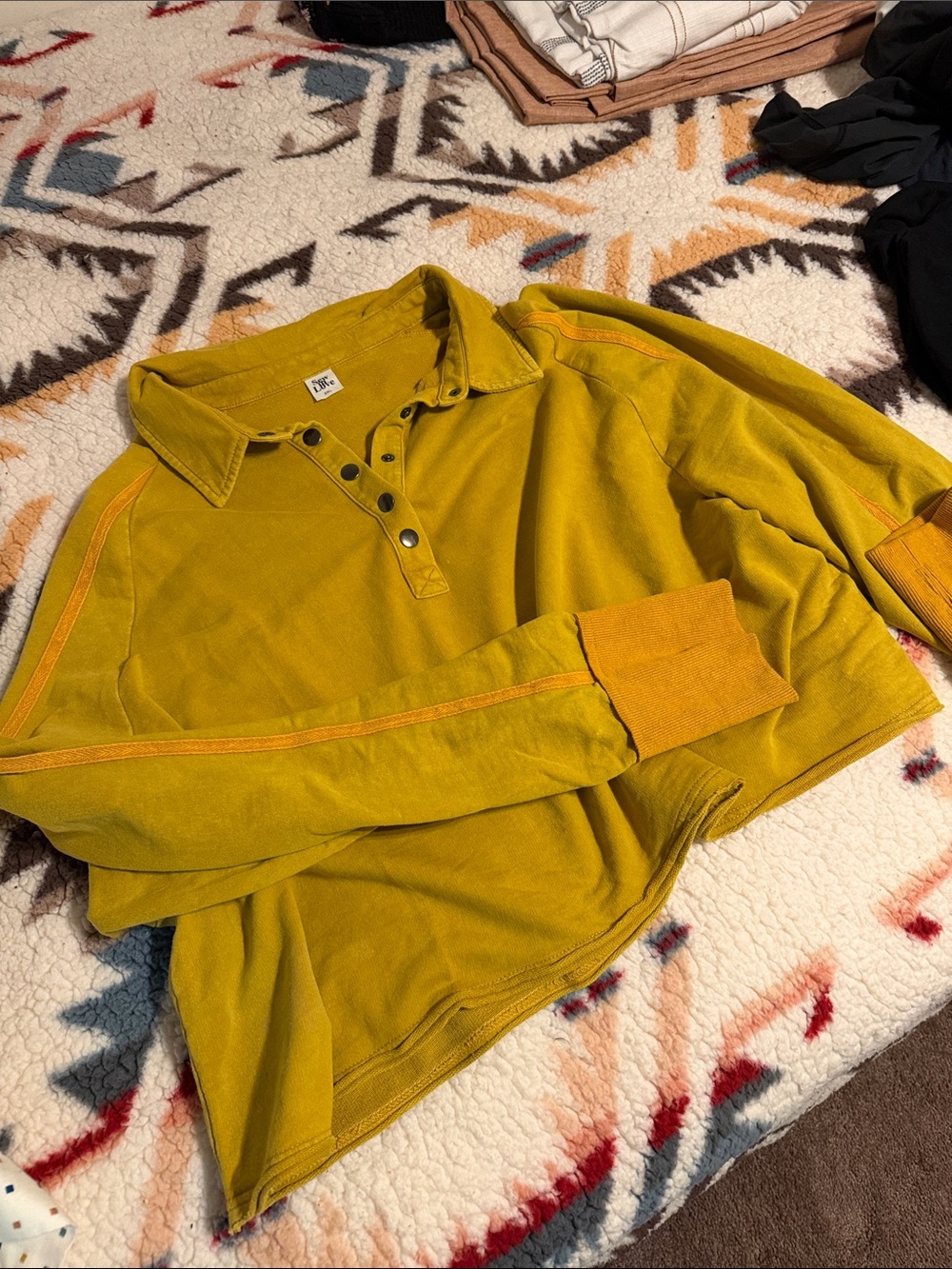 Women’s Long-Sleeve Cropped Polo Sweatshirt in Mustard Yellow